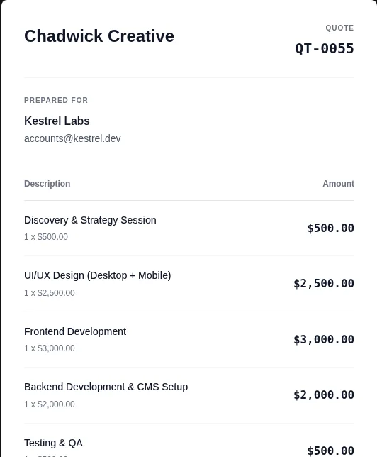 The live client preview of a quote